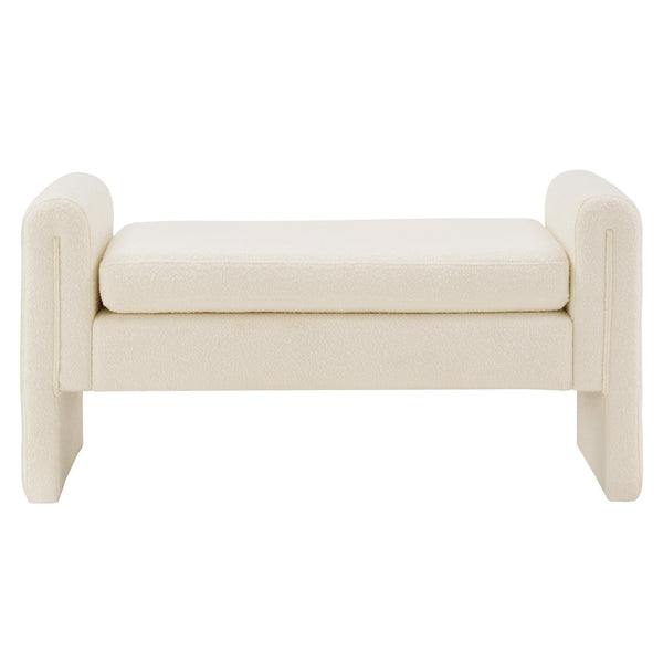 Homelegance Modica Boucle Upholstered Bench Curved Arms Plush Foam Seat Modern Entryway Bedroom 48.8W x 17.3D x 24.2"H 516WHB-13L