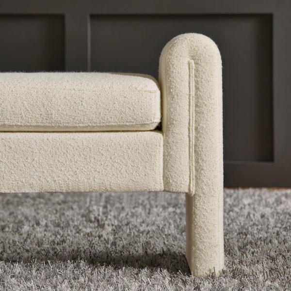 Modica Boucle Upholstered Bench Curved Arms Plush Foam Seat Modern Entryway Bedroom