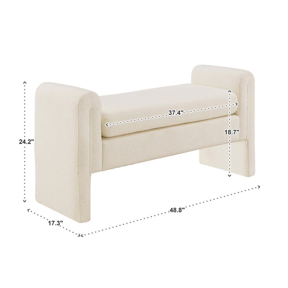 Homelegance Modica Boucle Upholstered Bench Curved Arms Plush Foam Seat Modern Entryway Bedroom 48.8W x 17.3D x 24.2"H 516WHB-13L