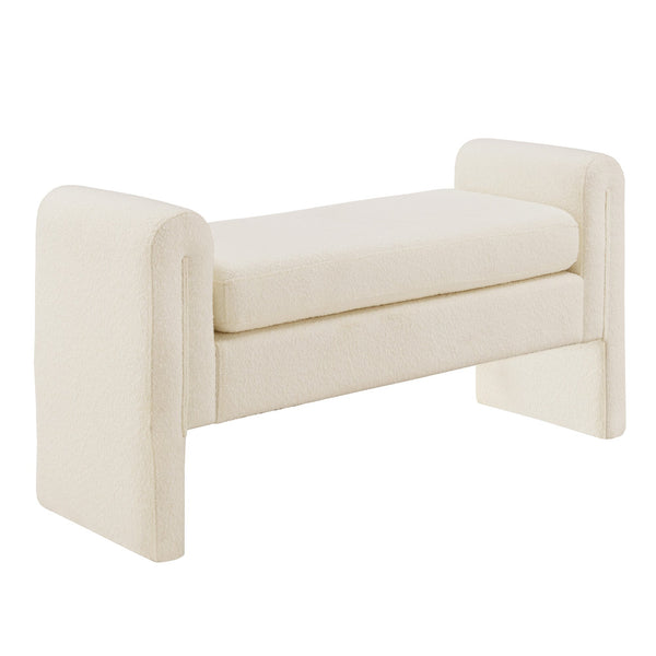 Modica Boucle Upholstered Bench Curved Arms Plush Foam Seat Modern Entryway Bedroom