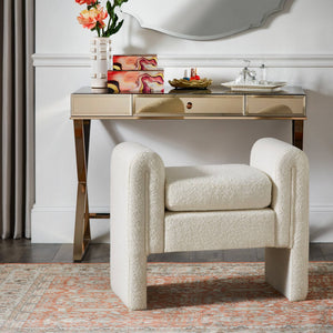 Modica Boucle Upholstered Bench Curved Arms Plush Foam Seat Modern Entryway Bedroom