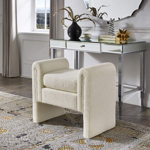 Modica Boucle Upholstered Bench Curved Arms Plush Foam Seat Modern Entryway Bedroom