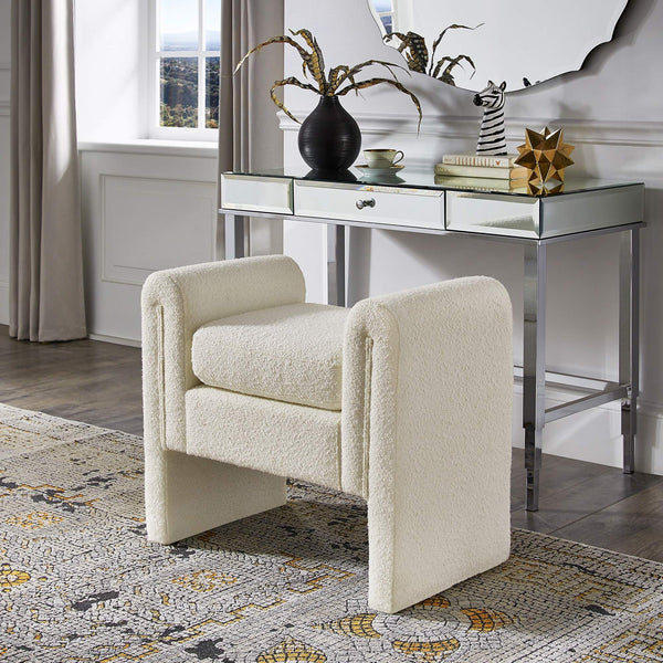 Modica Boucle Upholstered Bench Curved Arms Plush Foam Seat Modern Entryway Bedroom
