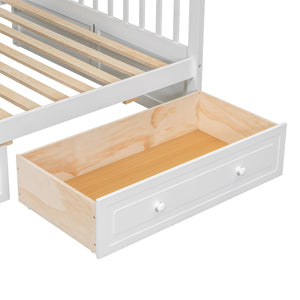 English Elm Twin Convertible Bunk Bed with Built-In Rolling Drawers and Solid Pine/MDF Frame, Space-Saving Durable Design White N7090004020K