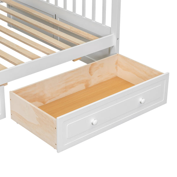 English Elm Twin Convertible Bunk Bed with Built-In Rolling Drawers and Solid Pine/MDF Frame, Space-Saving Durable Design White N7090004020K
