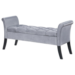 English Elm Pasley Velvet Button Tufted Rolled Arm Lift Top Storage Bench for Bedroom Entryway Silver B062P441162