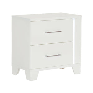 English Elm White Modern Kerren Nightstand with LED Accent, High Gloss Wood Bedside Table, 26"H Stylish Storage B011P186571