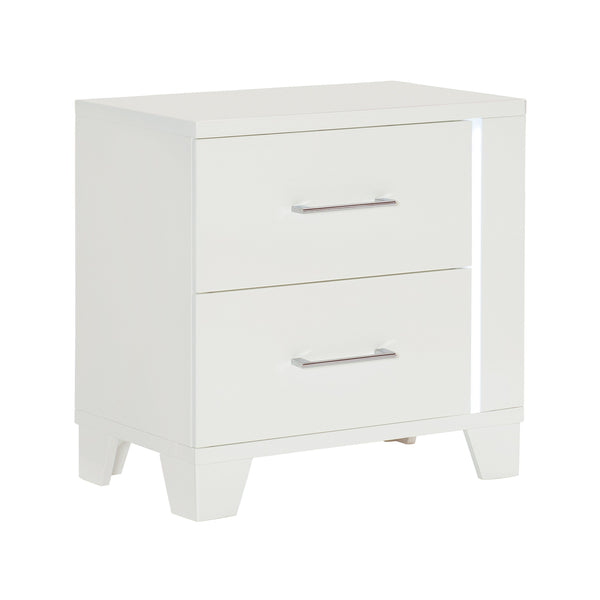 English Elm White Modern Kerren Nightstand with LED Accent, High Gloss Wood Bedside Table, 26"H Stylish Storage B011P186571