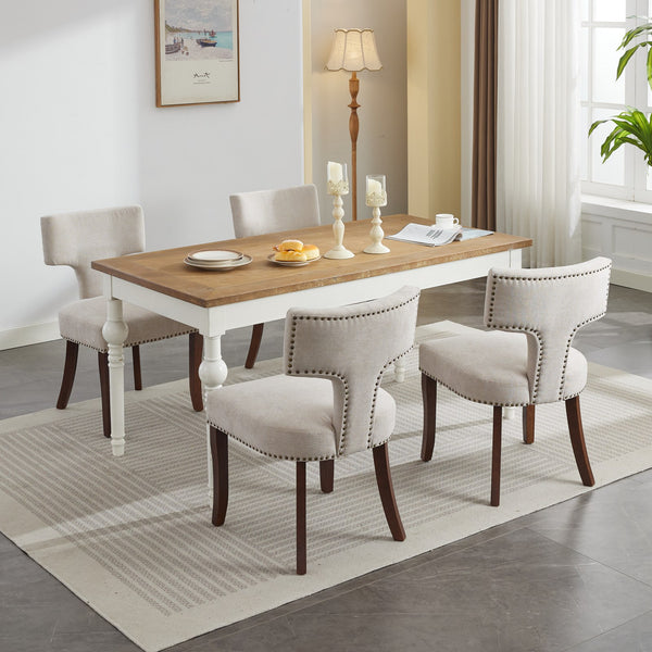 English Elm Mid Mid Century Modern Dining Chair with Curved Back, Copper Nail Trim, High-Density Foam & Walnut Legs Beige W1143P186366