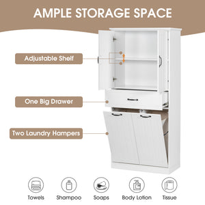 English Elm Christopher Knight Home® - Bathroom Storage Cabinet with Doors Drawer & Dual Laundry Baskets, MDF Build, Adjustable Shelf, Anti-Tip Device White N759P243350K