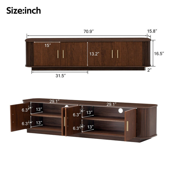 English Elm 70-inch Media Console with Sliding Groove Doors Solid Pine Legs and Cable Management N710P427898P