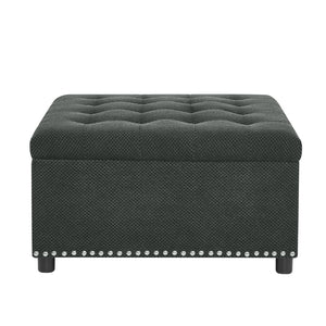 English Elm Storage Ottoman Tufted Nailhead Trim Lift Top Footstool for Living Room or Bedroom Dark Grey W5568P446991