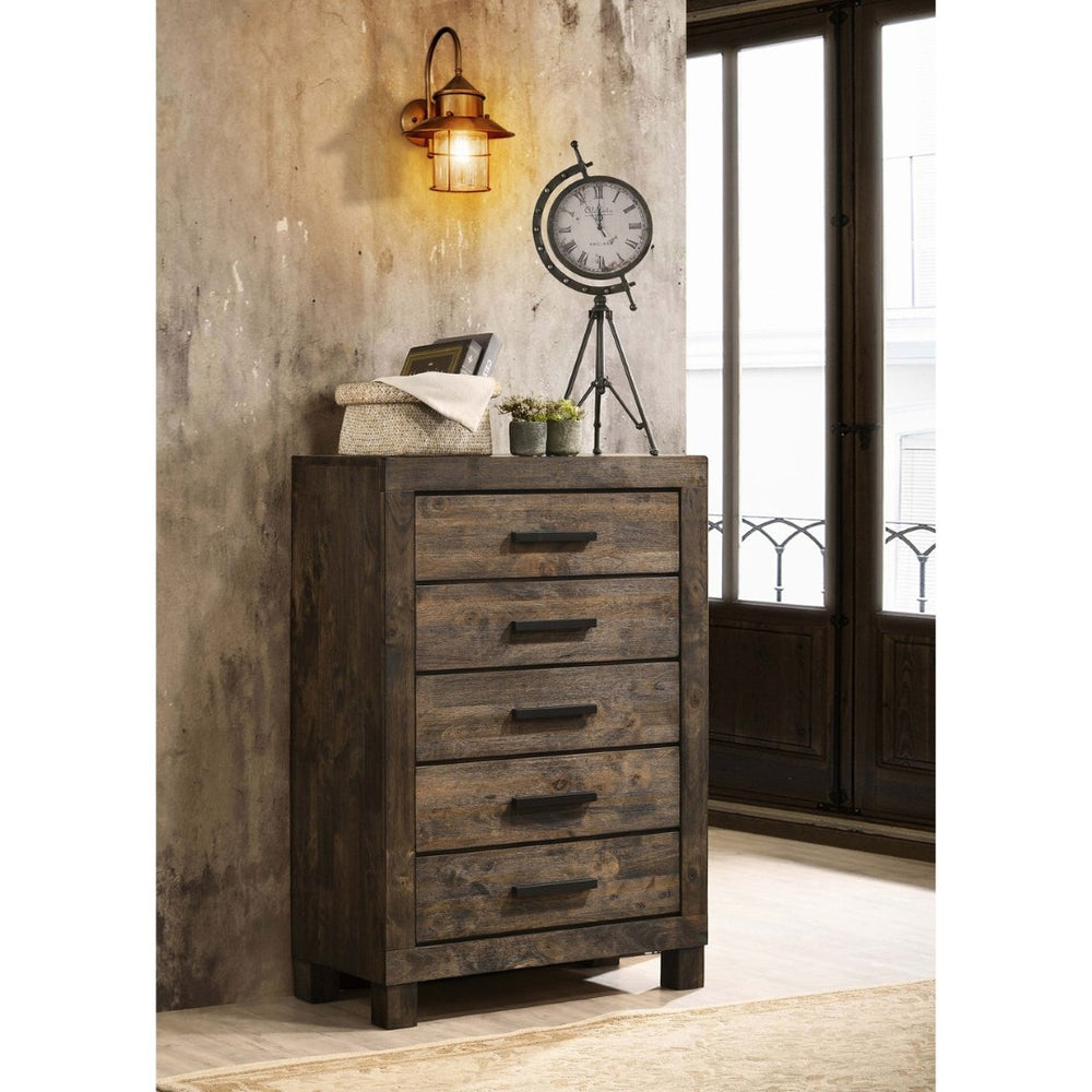 English Elm Bren Five Drawer Chest Rubberwood Grain Build Farmhouse Bedroom Storage B062P451984