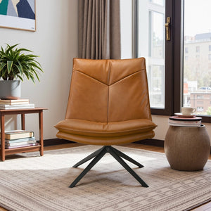 English Elm Oakland Mid-century Swivel Lounge Chair Vegan Leather Seat with X-pedestal Base B183P423280