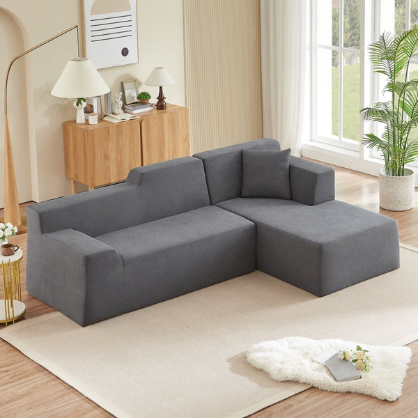 English Elm Modern Corduroy L-shaped Sectional Sofa with High Back for Cozy Living Rooms W3396P414718
