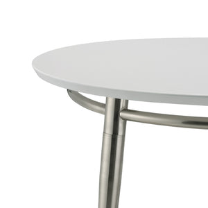 OSP Home Furnishings Brooklyn Round Coffee Table with Brushed Nickel Metal Frame for Modern Living Rooms White MG1230R-WH