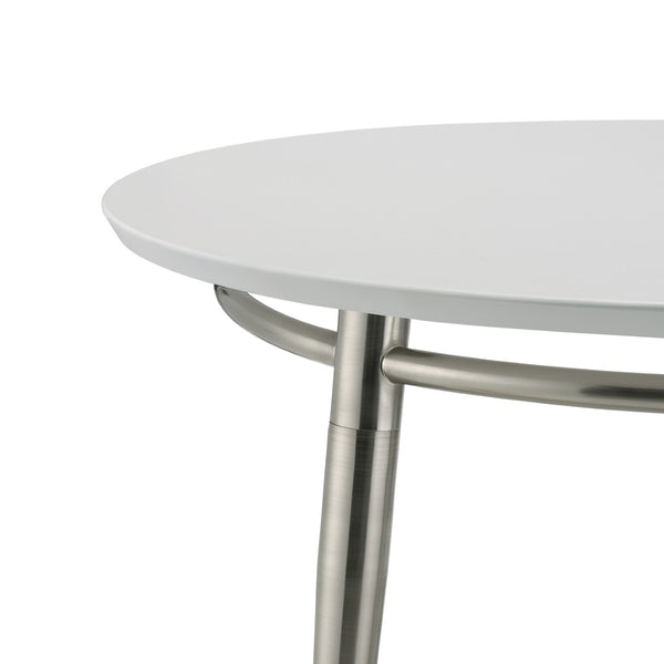 OSP Home Furnishings Brooklyn Round Coffee Table with Brushed Nickel Metal Frame for Modern Living Rooms White MG1230R-WH