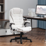 English Elm Homcom 6 Point Vibrating Massage Office Chair With Heat, Linen High Back Executive Office Chair With Reclining Backrest, Padded Armrests and Remote, Cream White