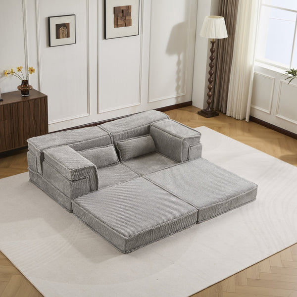 English Elm Compression Modular Floor Sofa Bed - Versatile, No Assembly, Soft Fleece, Memory Foam Loveseat, Light Grey W3723P377153