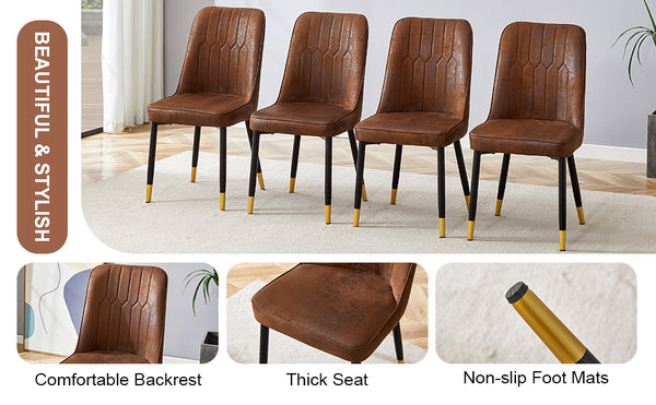 English Elm Brown Suede-Like Velvet Dining Chair Set - Elegant 4-Pack With Black Metal Legs & Gold Accents W1151P211985