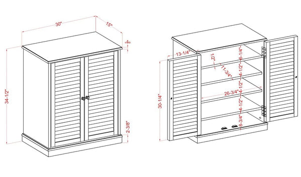 English Elm Modern Shoe Cabinet with Louver Doors and Adjustable Shelves — Compact 30"W x15"D x34.5"H Organizer and Entryway Storage Solution Espresso 36 L x 33 W x 7 H B011P191541