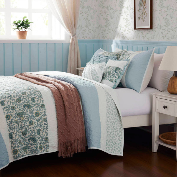 JLA Home Madison Park - 6 Piece Cotton Percale Quilt Set with Reversible Paisley, Lace Taping, OEKO-TEX Certified Comfort 90 L x 90 W x 0.25H MP13-2801