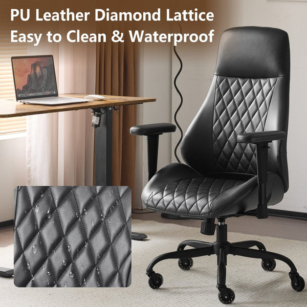 English Elm Leather Executive Desk Chair with Flip up Armrests Lumbar Support and Spring Cushion T5339P459787