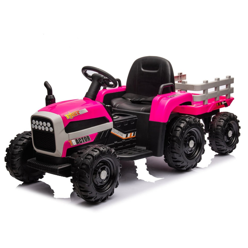 English Elm Ride on Electric Tractor Toy with Trailer 24v 400w Dual Motors Remote Control Led Red W1578P193902