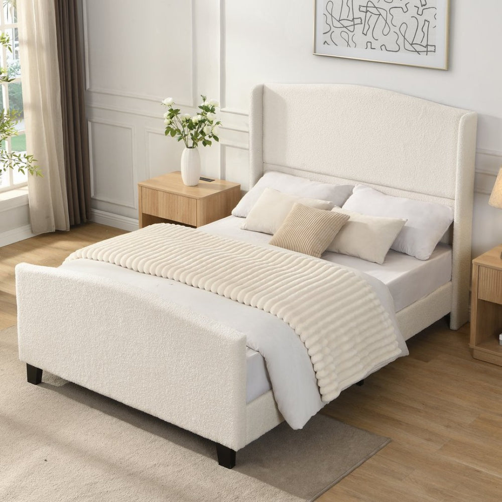 English Elm Full Platform Bed Tall Teddy Velvet Headboard Solid Wood Legs No Box Spring Needed W1716P419743