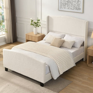 English Elm Full Platform Bed Tall Teddy Velvet Headboard Solid Wood Legs No Box Spring Needed W1716P419743