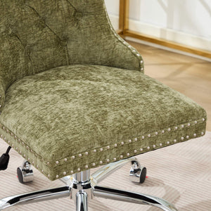 English Elm A&A Elegant Chenille Tufted Office Chair with Hand-Pulled Buttons, Nailhead Trim & Gold Chrome Base Green W1143P366777