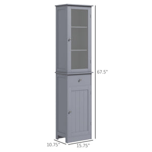 English Elm Kleankin Slim Bathroom Storage Cabinet - Stylish Gray Linen Tower With Acrylic Door & Drawer Storage W2225P229310