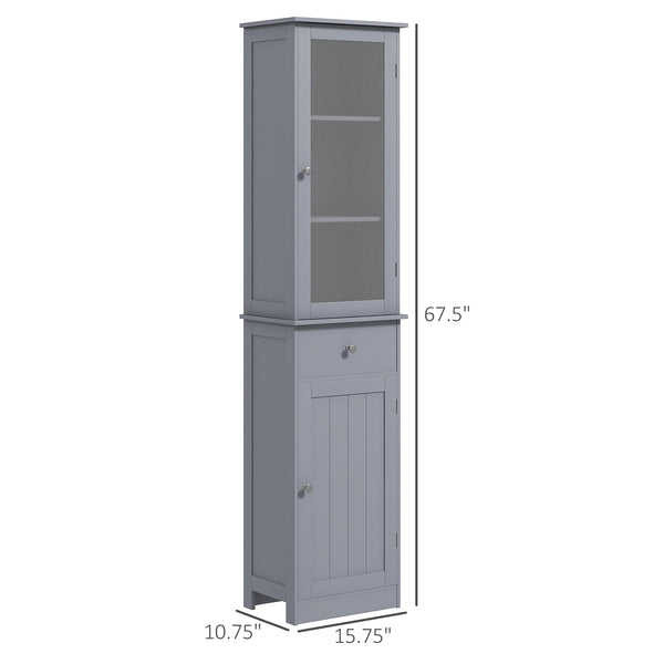 English Elm Kleankin Slim Bathroom Storage Cabinet - Stylish Gray Linen Tower With Acrylic Door & Drawer Storage W2225P229310