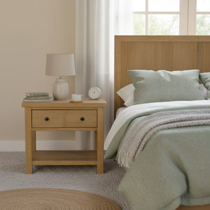 Alpine Furniture Emilia Modern Farmhouse One-Drawer Nightstand In Warm Oak — Soft-Close Drawer, Open Shelf, Fully Assembled 5170-02