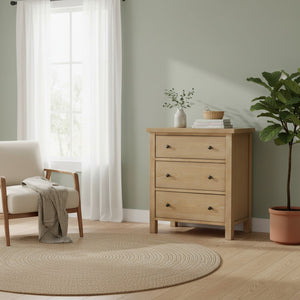 Alpine Furniture Emilia Compact Three-Drawer Chest With Warm Oak Finish, Durable Rubberwood, Soft-Close Drawers Natural 5170-05