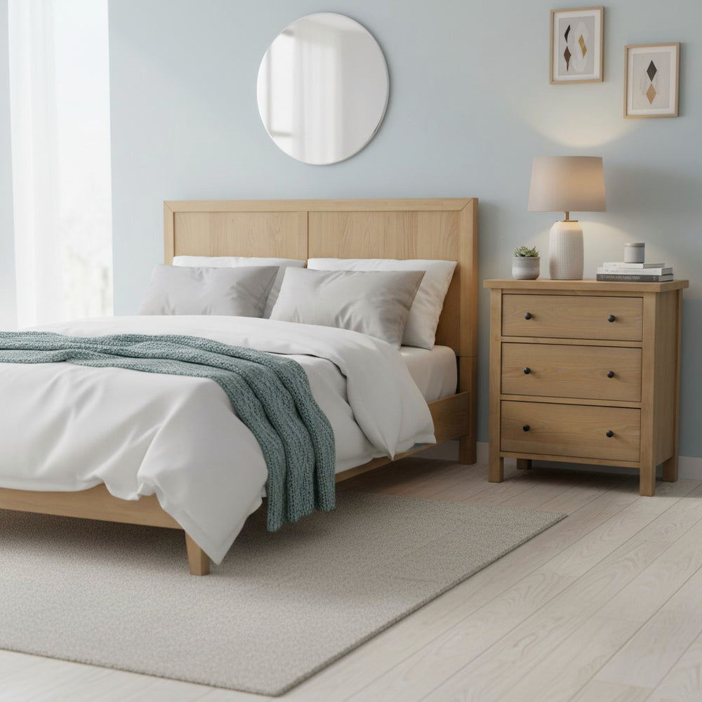 Alpine Furniture Emilia Compact Three-Drawer Chest With Warm Oak Finish, Durable Rubberwood, Soft-Close Drawers Natural 5170-05