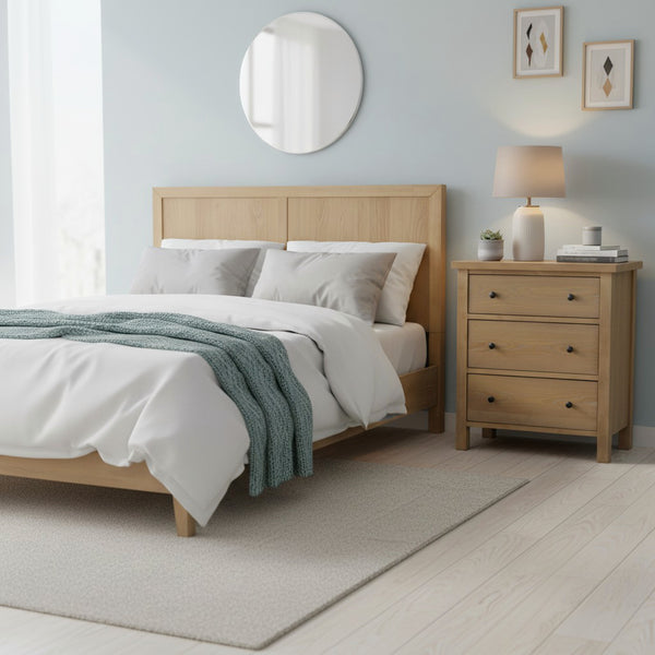 Alpine Furniture Emilia Compact Three-Drawer Chest With Warm Oak Finish, Durable Rubberwood, Soft-Close Drawers Natural 5170-05