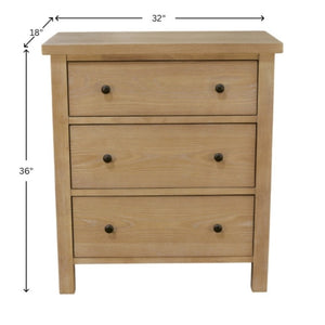 Alpine Furniture Emilia Compact Three-Drawer Chest With Warm Oak Finish, Durable Rubberwood, Soft-Close Drawers Natural 5170-05