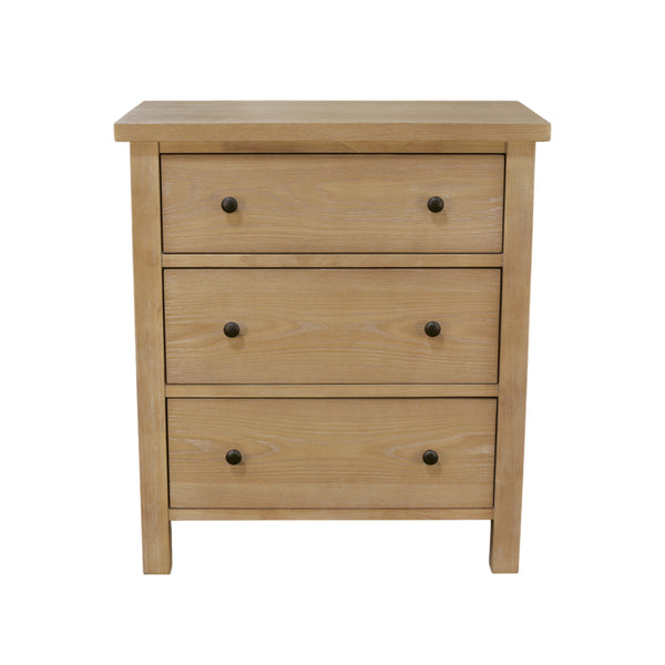 Alpine Furniture Emilia Compact Three-Drawer Chest With Warm Oak Finish, Durable Rubberwood, Soft-Close Drawers Natural 5170-05
