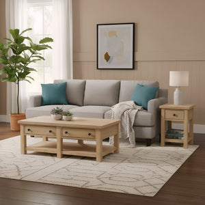 Alpine Furniture Emilia Modern Farmhouse End Table With Drawer & Shelf, Compact 18"W Accent Nightstand, Oak Finish 5170-62