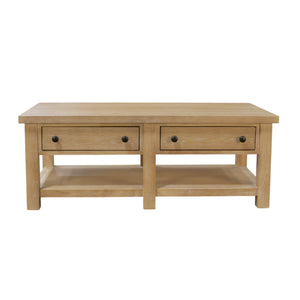 Alpine Furniture Emilia Modern Farmhouse Coffee Table With Drawers & Shelf, Rubberwood Oak Veneer, 48"W X 26"D X 18"H 5170-61