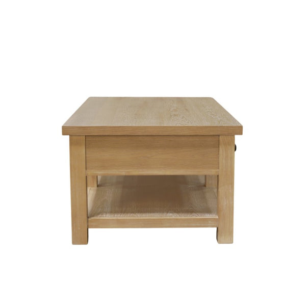 Alpine Furniture Emilia Modern Farmhouse Coffee Table With Drawers & Shelf, Rubberwood Oak Veneer, 48"W X 26"D X 18"H 5170-61