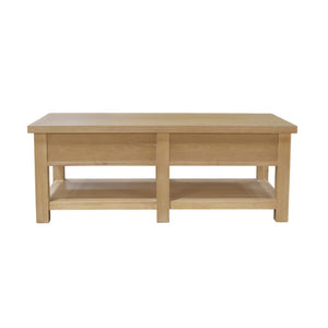 Alpine Furniture Emilia Modern Farmhouse Coffee Table With Drawers & Shelf, Rubberwood Oak Veneer, 48"W X 26"D X 18"H 5170-61