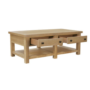 Alpine Furniture Emilia Modern Farmhouse Coffee Table With Drawers & Shelf, Rubberwood Oak Veneer, 48"W X 26"D X 18"H 5170-61