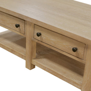 Alpine Furniture Emilia Modern Farmhouse Coffee Table With Drawers & Shelf, Rubberwood Oak Veneer, 48"W X 26"D X 18"H 5170-61