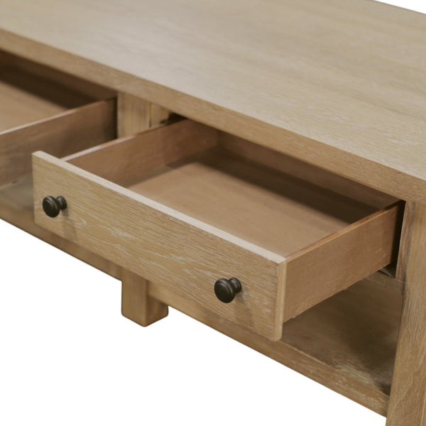 Alpine Furniture Emilia Modern Farmhouse Coffee Table With Drawers & Shelf, Rubberwood Oak Veneer, 48"W X 26"D X 18"H 5170-61