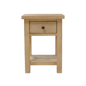 Alpine Furniture Emilia Modern Farmhouse End Table With Drawer & Shelf, Compact 18"W Accent Nightstand, Oak Finish 5170-62