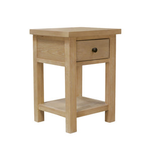 Alpine Furniture Emilia Modern Farmhouse End Table With Drawer & Shelf, Compact 18"W Accent Nightstand, Oak Finish 5170-62