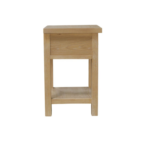 Alpine Furniture Emilia Modern Farmhouse End Table With Drawer & Shelf, Compact 18"W Accent Nightstand, Oak Finish 5170-62