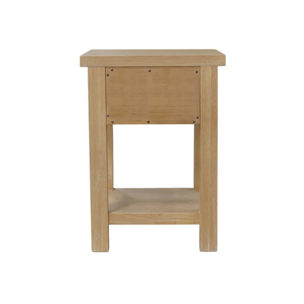 Alpine Furniture Emilia Modern Farmhouse End Table With Drawer & Shelf, Compact 18"W Accent Nightstand, Oak Finish 5170-62